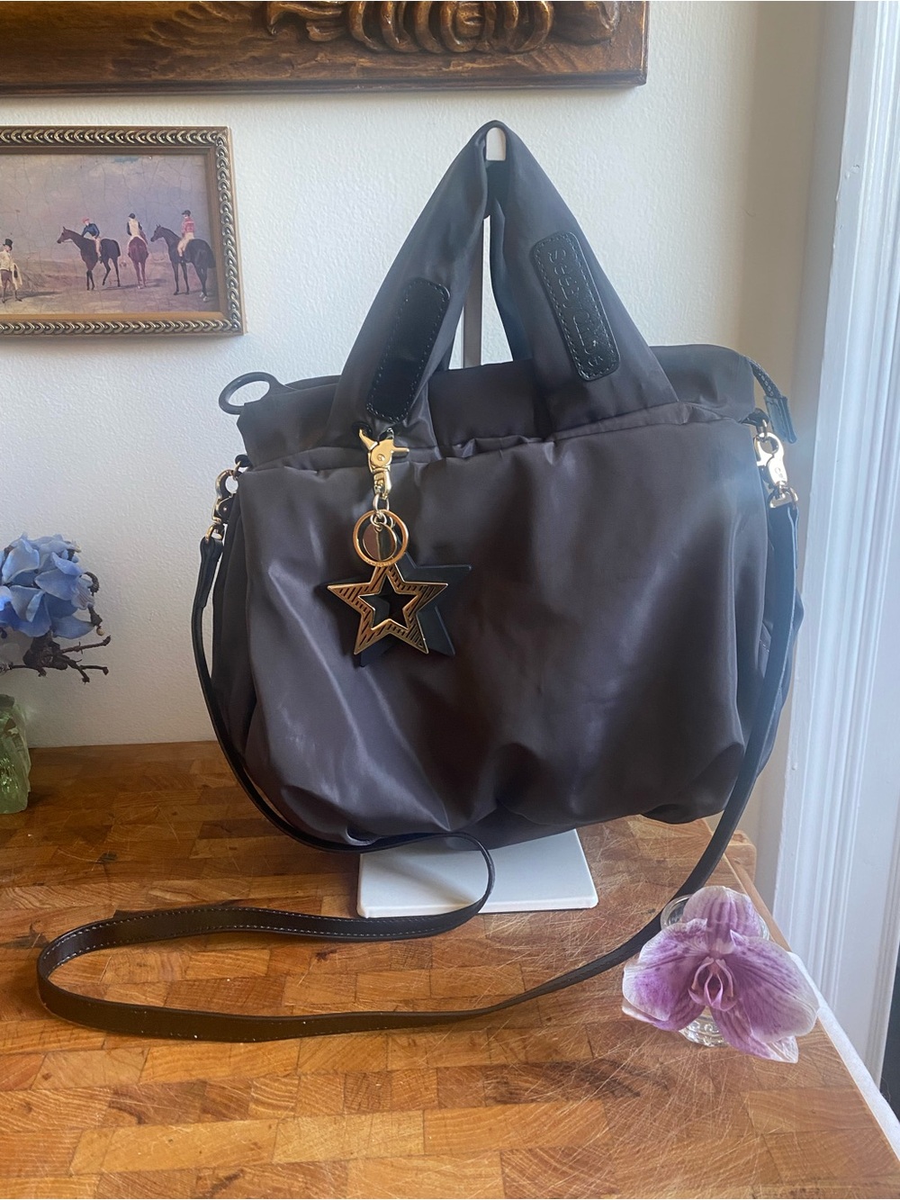 See by Chloé Padded Nylon Tote Bag Black w/ Star Charm & Strap EUC